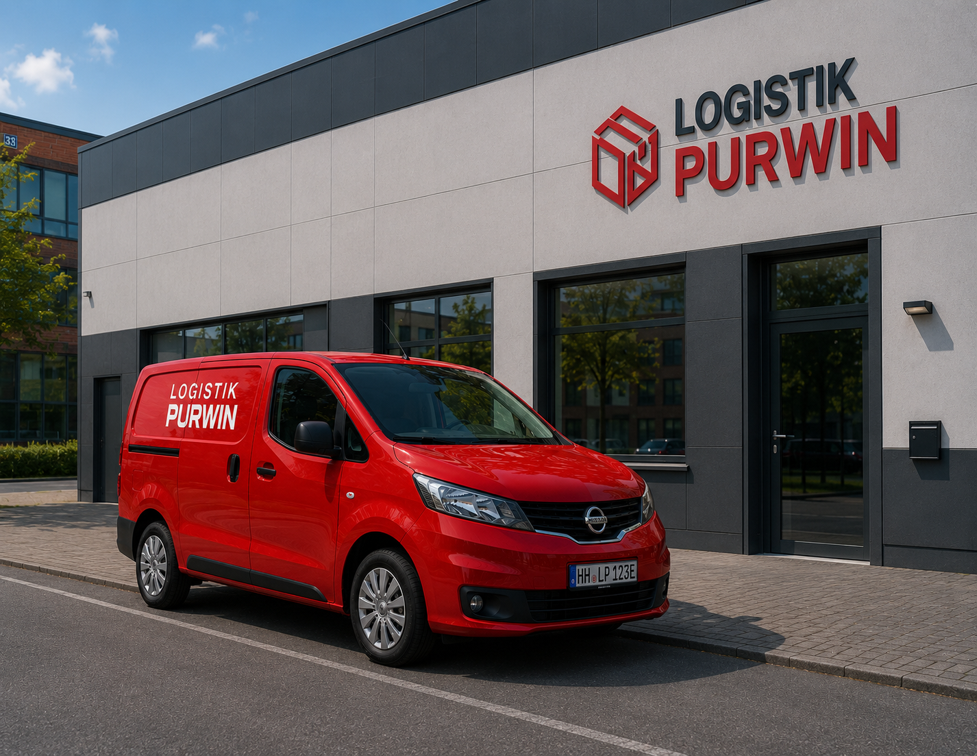 Rote Nissan NV200 E-Vans der Logistik Purwin Flotte
