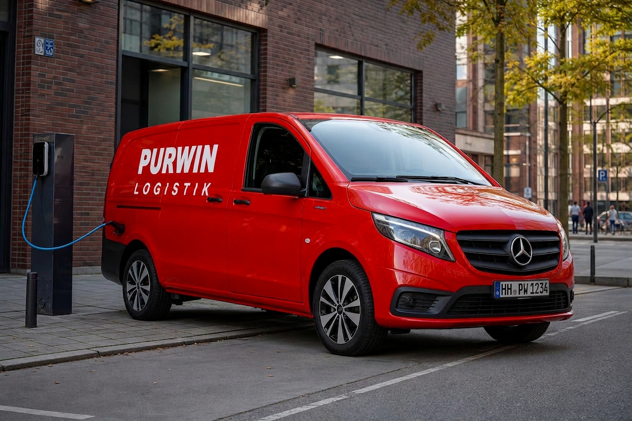 Rote Nissan NV200 E-Vans der Logistik Purwin Flotte